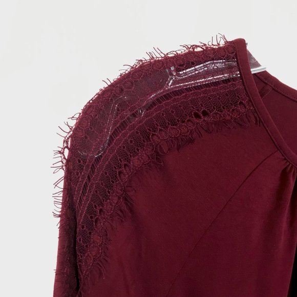 NWOT Womens Size XS Garnet Hill Burgundy Lace Sleeve Accent Stretch Knit Dress - Picture 3 of 4